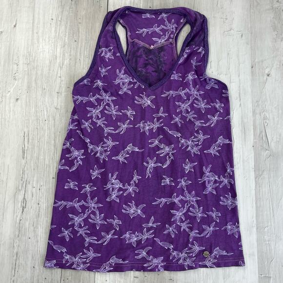 Diesel Purple Floral Sleeveless Open Racer Back Shimmer Lined Tank Top - Picture 1 of 7
